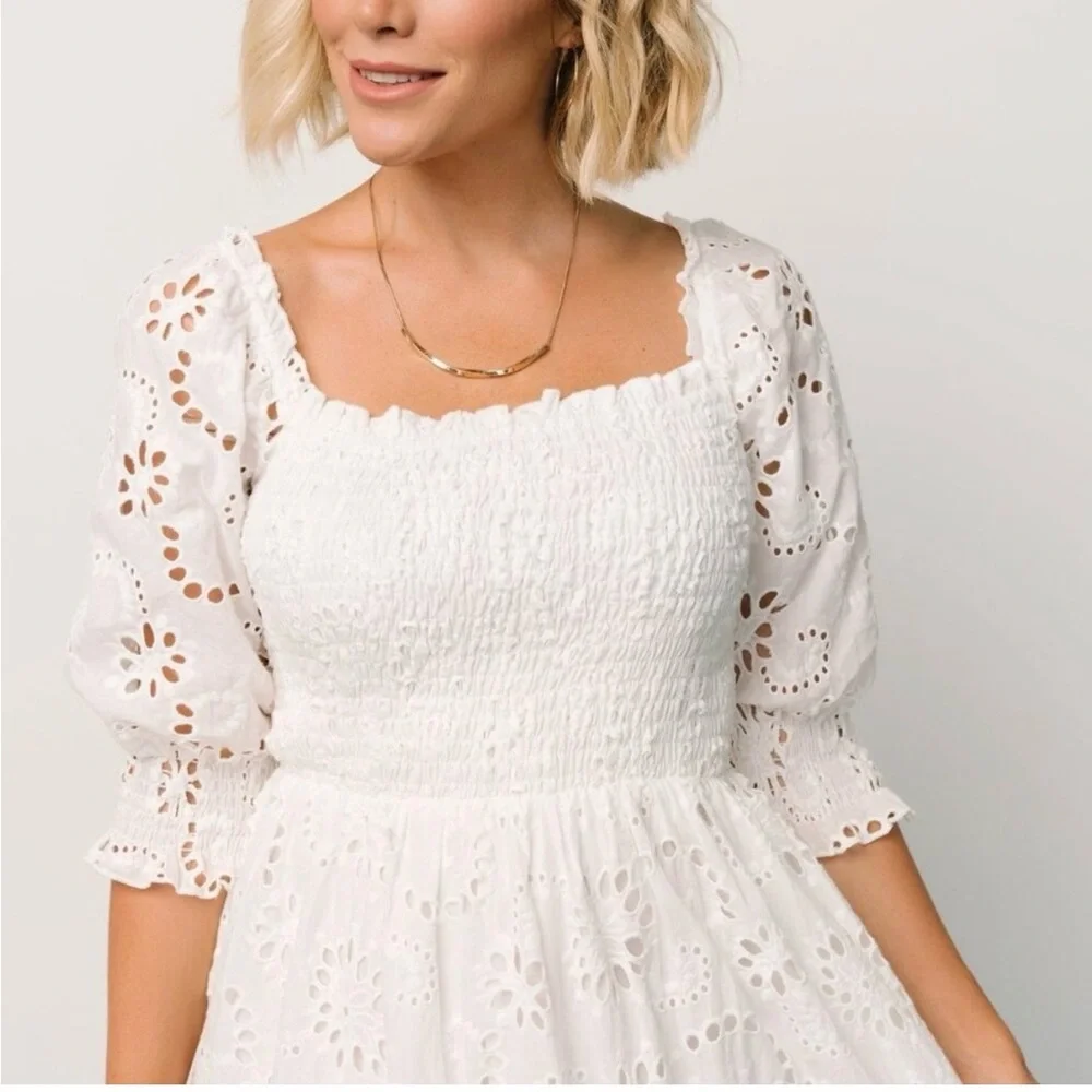 Baltic Born White Ella Eyelet Smocked Midi Dress - Picture 3 of 12